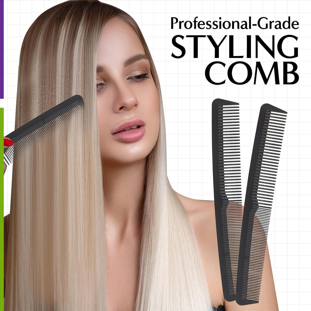 Professional Grade Styling Comb Set - 2 Pack Premium Carbon Fiber 7" Comb - Heat Resistant, Fine and Wide Tooth, Anti Static - Salon Quality Hair Styling Accessories for Home or Barber