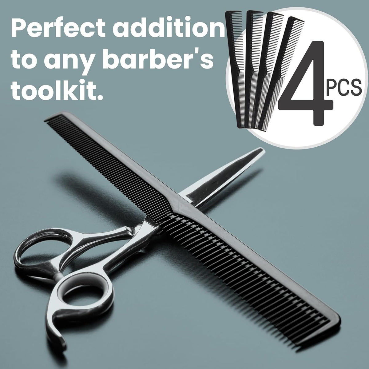 Premium Carbon Fiber Barber Combs - 4 Pack - Heat Resistant Barbers Comb, 7.3 Inch - Ideal for Home and Professional Use, Taper Comb Barber Fading Comb