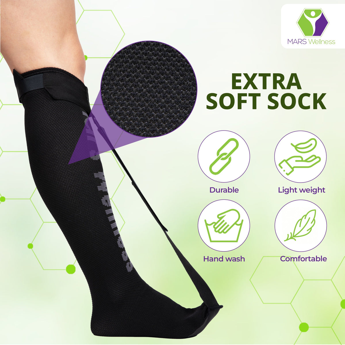 Mars Wellness PFS Plantar Fasciitis Stretch Night Sock with Tread - for Pain Relief from Plantar Fasciitis and Achilles Tendonitis - Black -