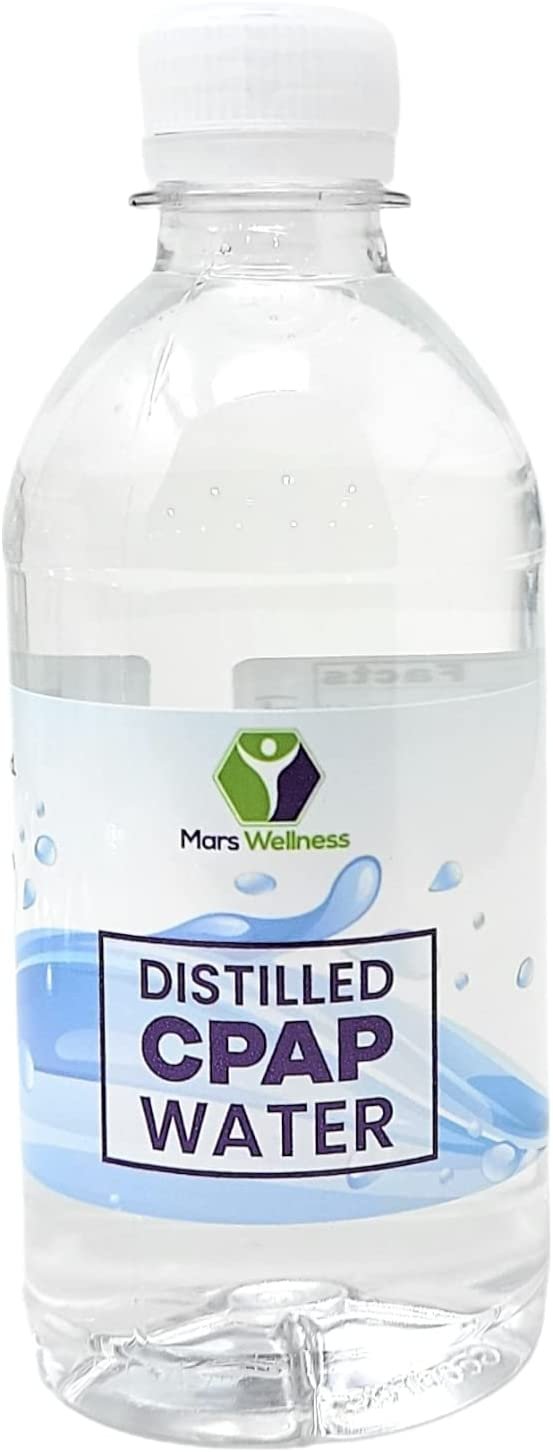 Mars Wellness Distilled Water for CPAP Machines - Distilled Water for Humidifier, Medical Sterilization, Facial Steamer, Cosmetic Purposes, and More - CPAP Water for Travel - 12oz Bottles - 24 Pack - Mars Med Supply