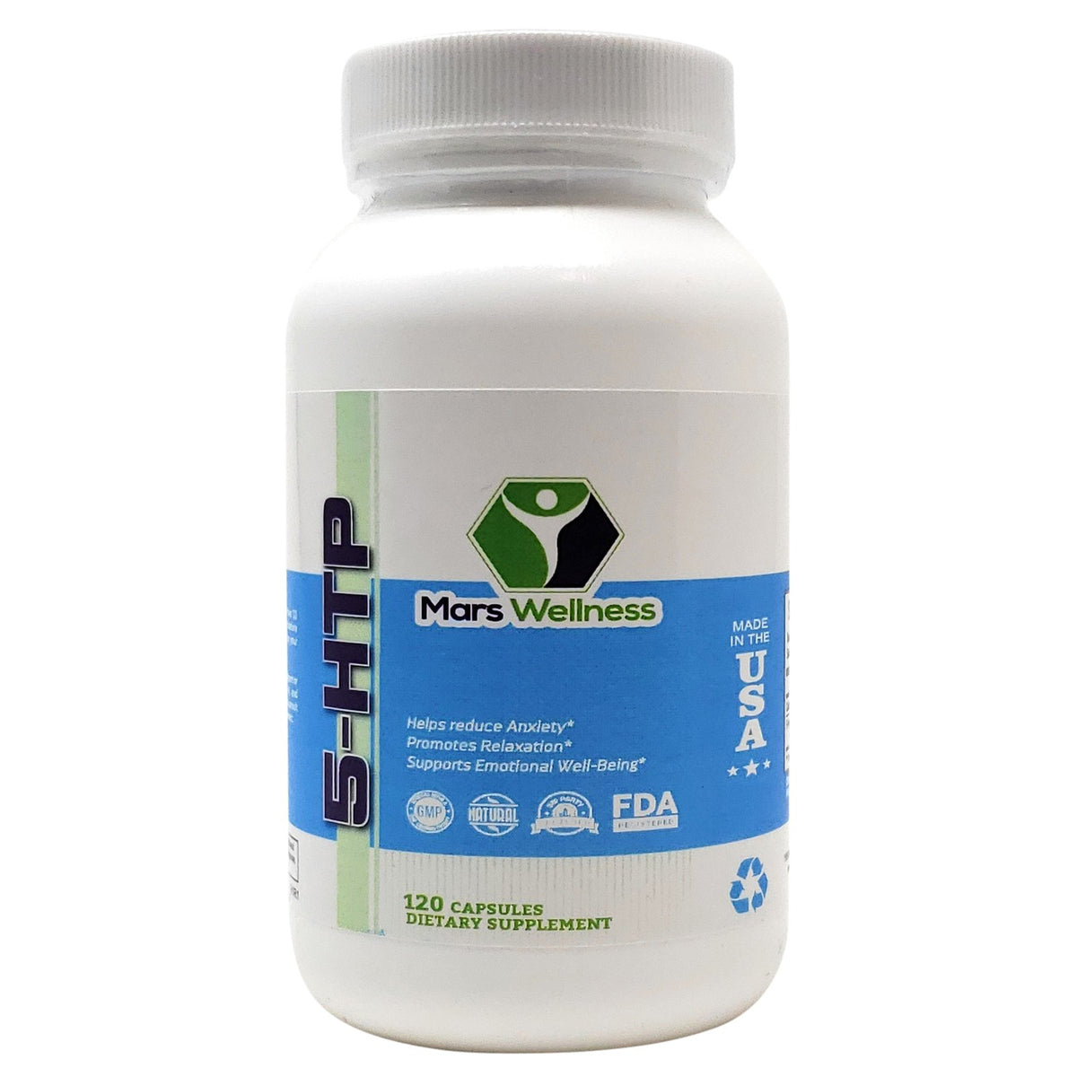 5-HTP 200 mg Supplement - 120 Capsules Per Bottle - Mood Booster - Sleep Aid - Hydroxytryptophan - Serotonin Boost - Mars Med Supply