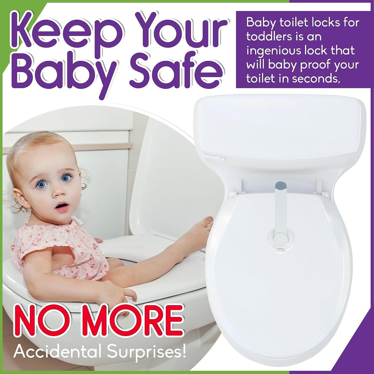 Mars Baby Child Safety Toilet Seat Lock - Easy to Install and Use Toilet Lock, Baby Proof Your Bathroom - Easy Install No Tools Needed - Fits Most Toilets
