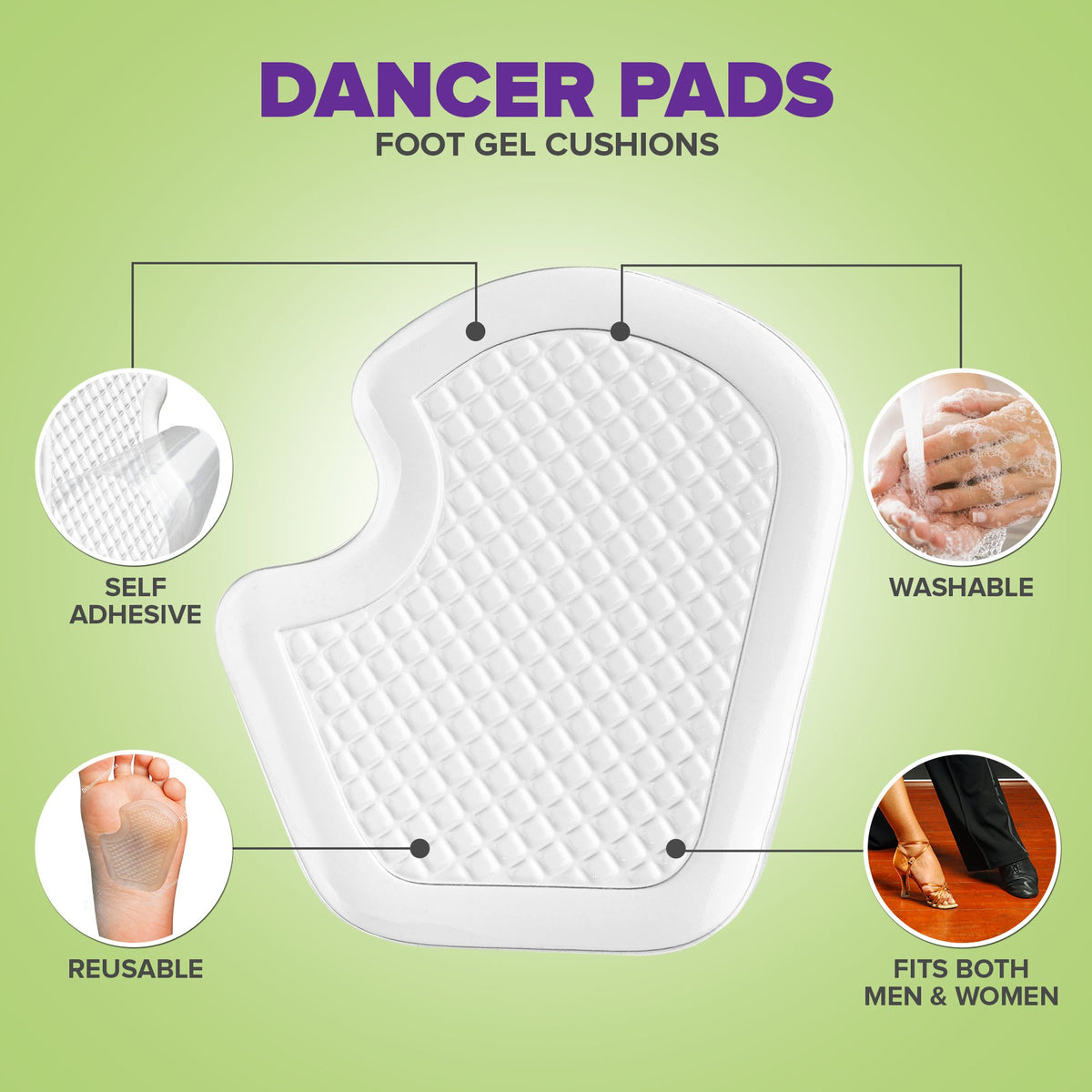 Mars Wellness Dancers Pads for Feet – Premium Gel Cushion Foot Pad Designed to Help Protect & Relieve Metatarsal, Sesamoid & Ball of Foot Pain – Strong Adhesive Backing – 2 Pairs