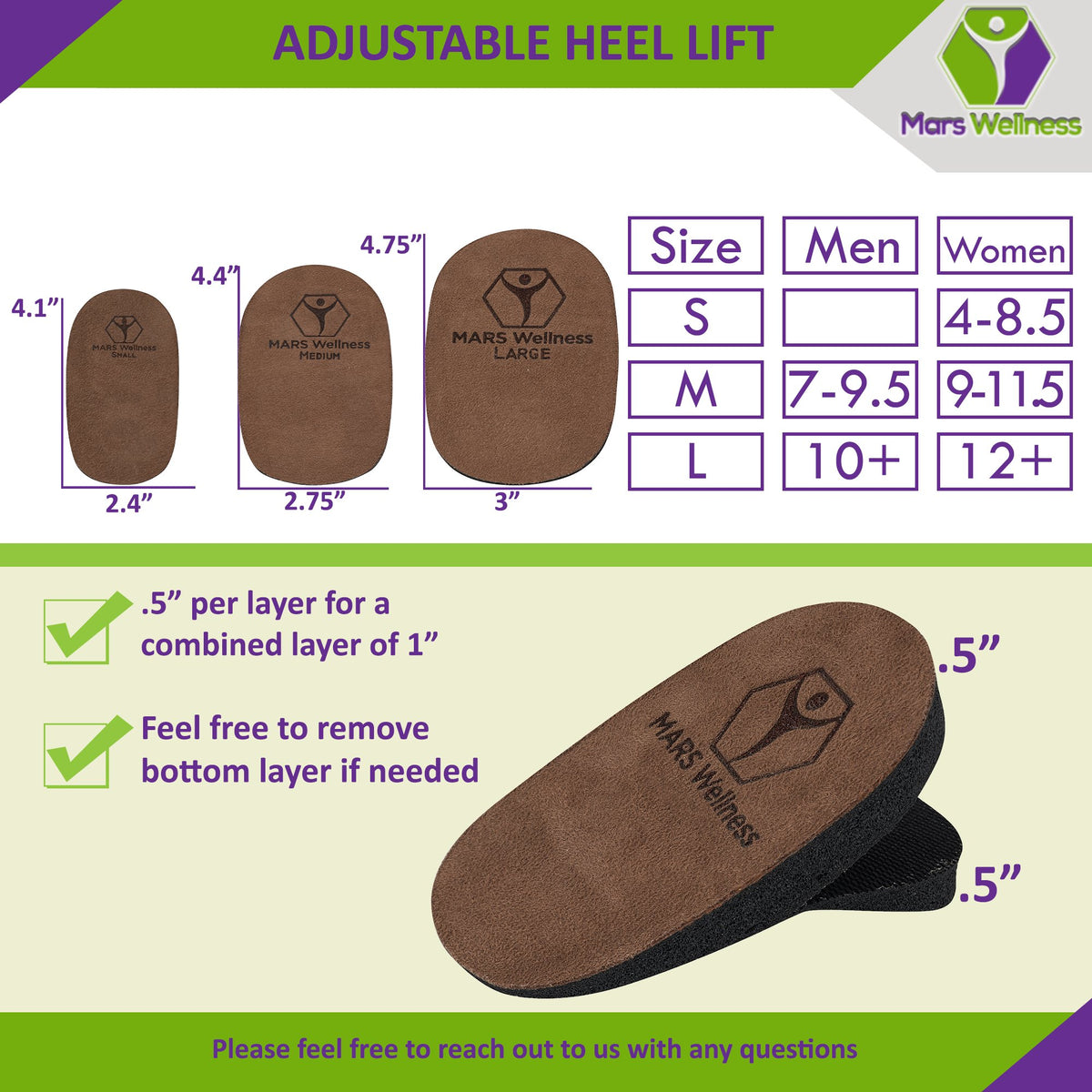 Adjustable 1 Inch Orthopedic Heel Lift for Heel Pain and Leg Length Discrepancies - Small - 1 Heel Lift - Mars Med Supply
