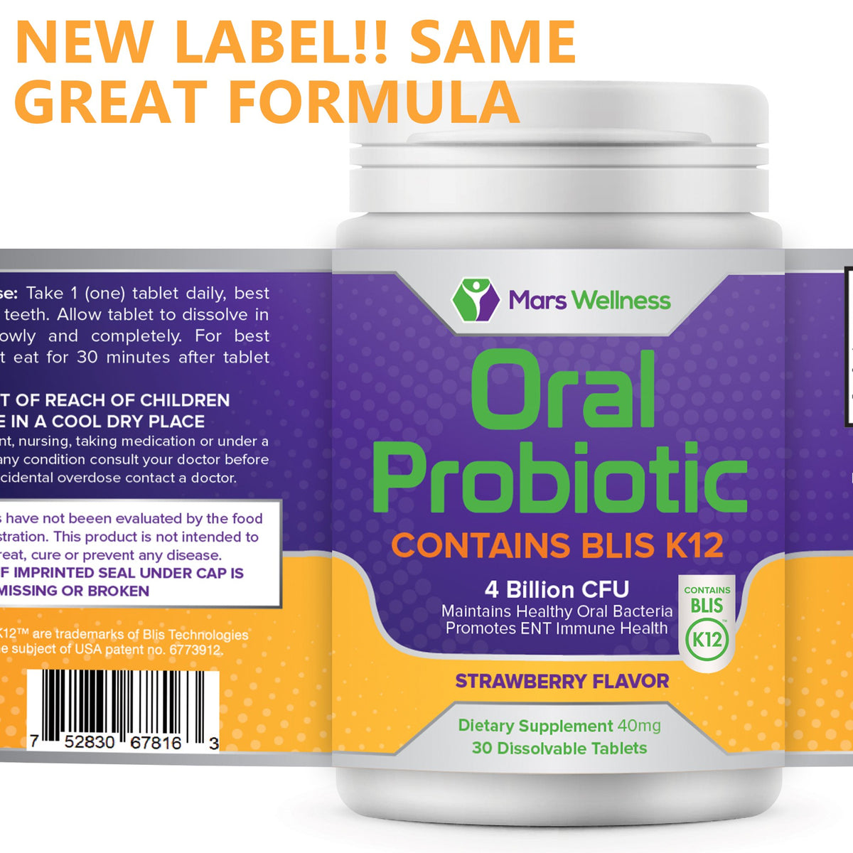 Oral Probiotic Supplement with BLIS K12 4 Billion CFU - Now Dairy Free - Doctor Formulated for Bad Breath, Strep, Cavities, Gum and Oral and Dental Health - Sugar Free - USA Made