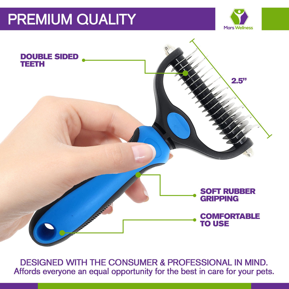MARS WELLNESS Pet Grooming Brush - Double Sided Shedding and Dematting Tool  for Cats and Dogs - Large - Mars Med Supply