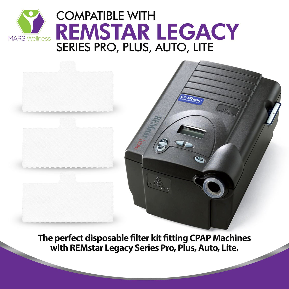 Mars Wellness CPAP Filter Kit - Compatible with REMstar Legacy Series Pro, Plus, Auto, Lite CPAP Machines - Made in The USA - Mars Med Supply