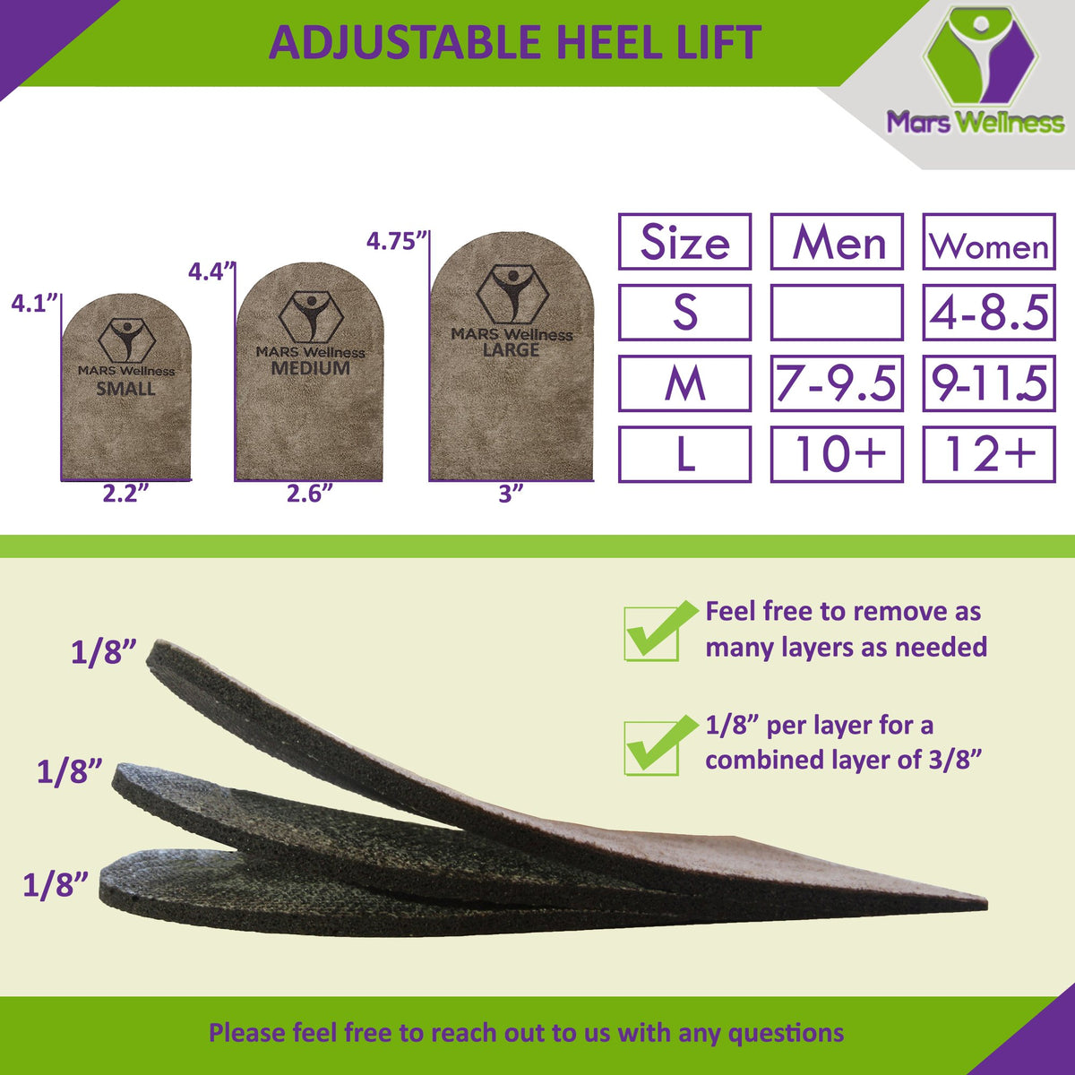 Adjustable Orthopedic Heel Lift for Heel Pain and Leg Length Discrepancies - Small - 1 Heel Lift - Mars Med Supply