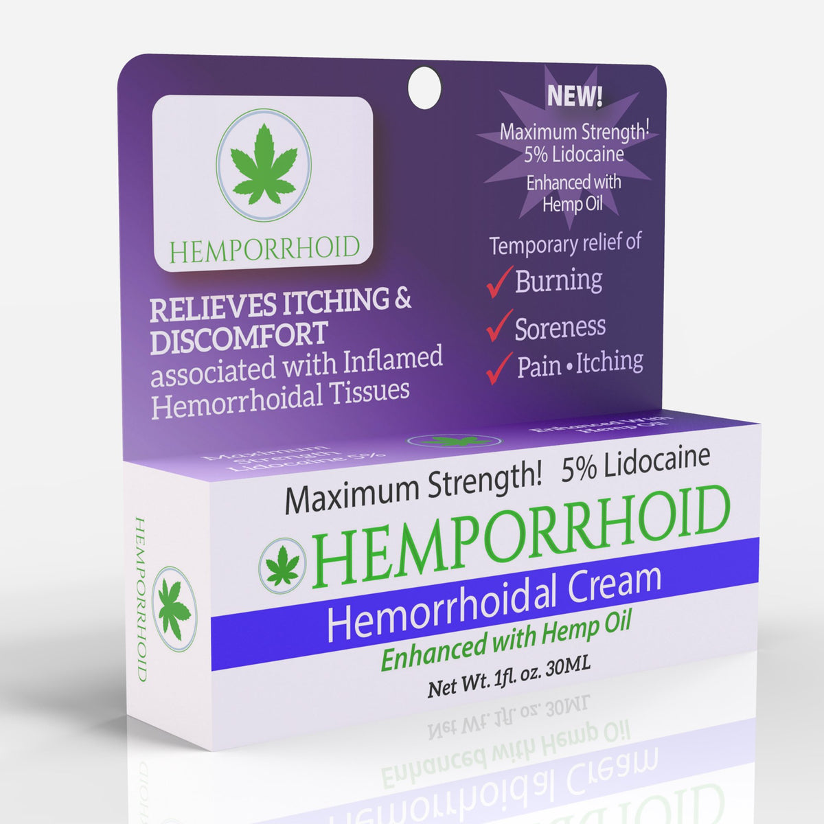 HEMPORRHOID 5% Lidocaine with Hemp Oil - Hemorrhoid Topical Numbing Cream - 1OZ - for Sections, Hemmoroid, Local and Anorectal Discomfort