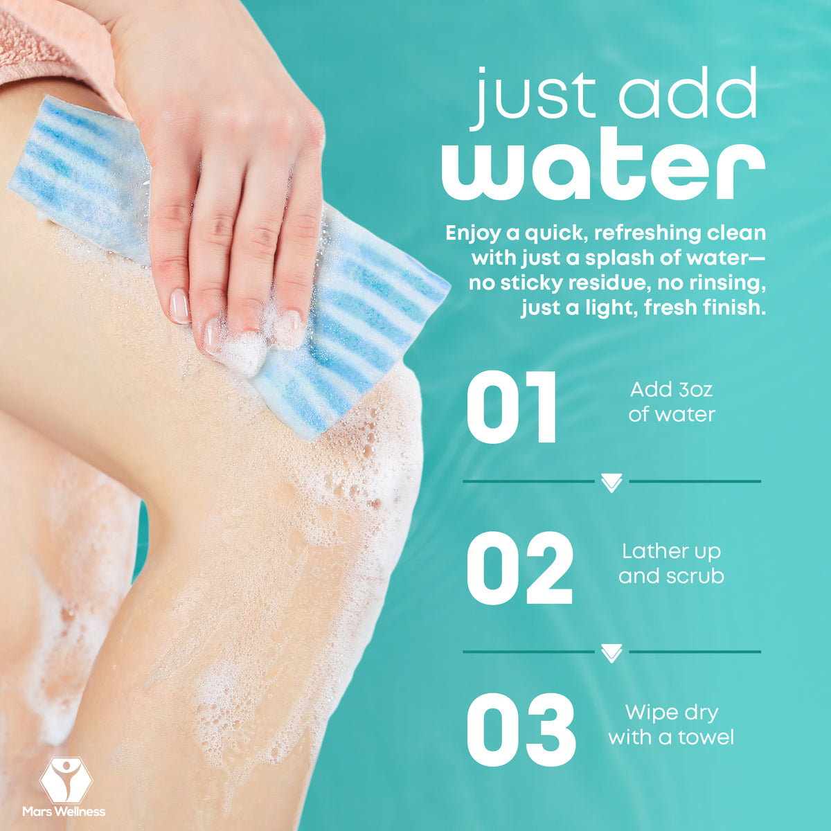 No Rinse Washing/Bathing Wipes - Just Add Water - Shower Cleansing Sponge/Wipes - Original Latherz - Soap Infused Dry Shower - Pack of 25 Cloths