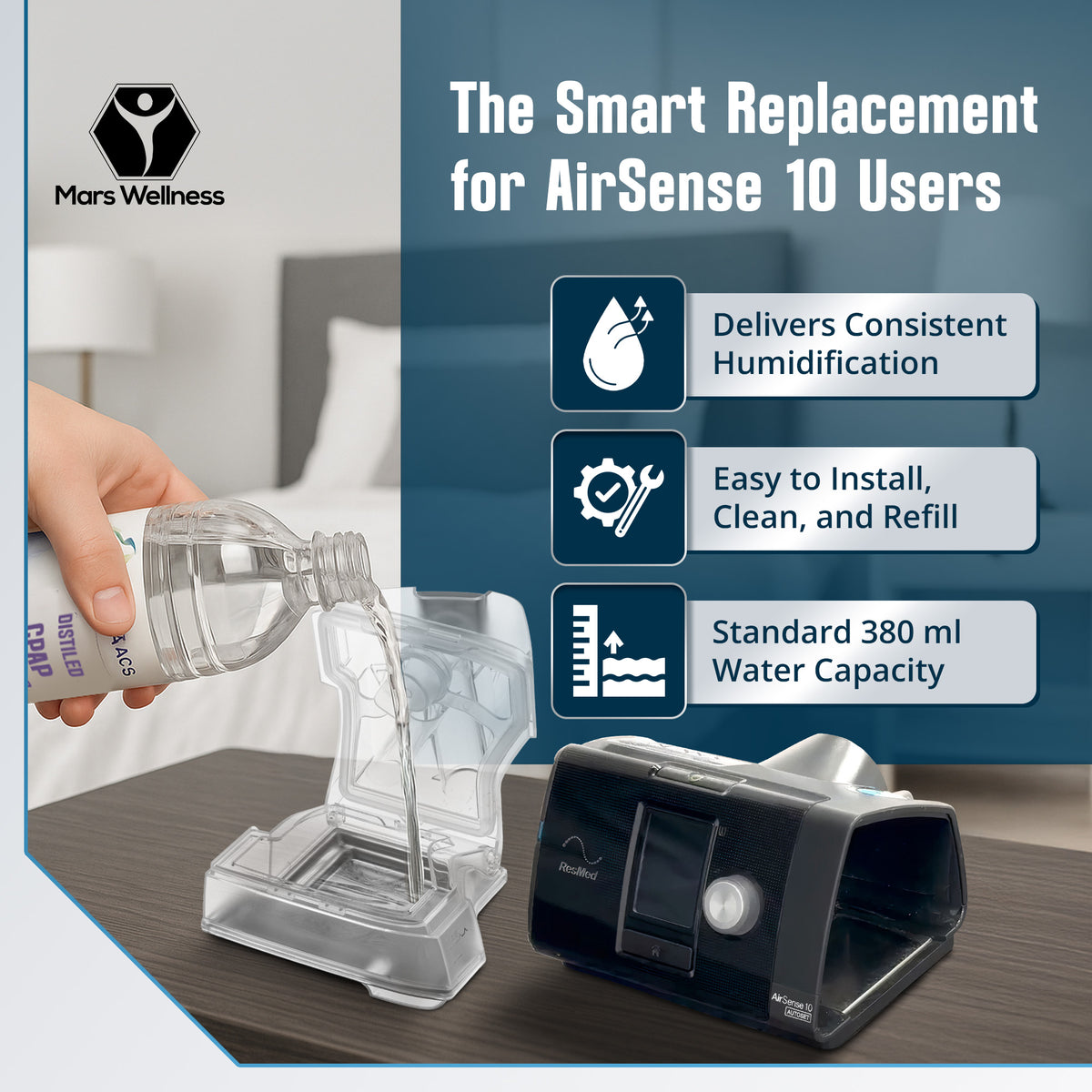 Mars Wellness Replacement Water Chamber Compatible with Airsense 10 CPAP Machines - Perfect Fit Reliable Water Chamber for Airsense 10 ONLY