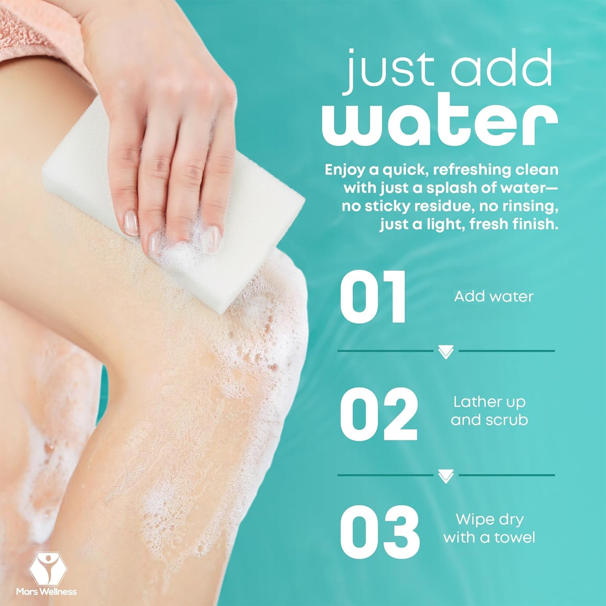 Latherz No Rinse Sponges - 5 Pack - Just Add Water - Shower Cleansing Soft Sponge - Soft on Skin for Sensitive Skin - Soap Infused Dry Shower