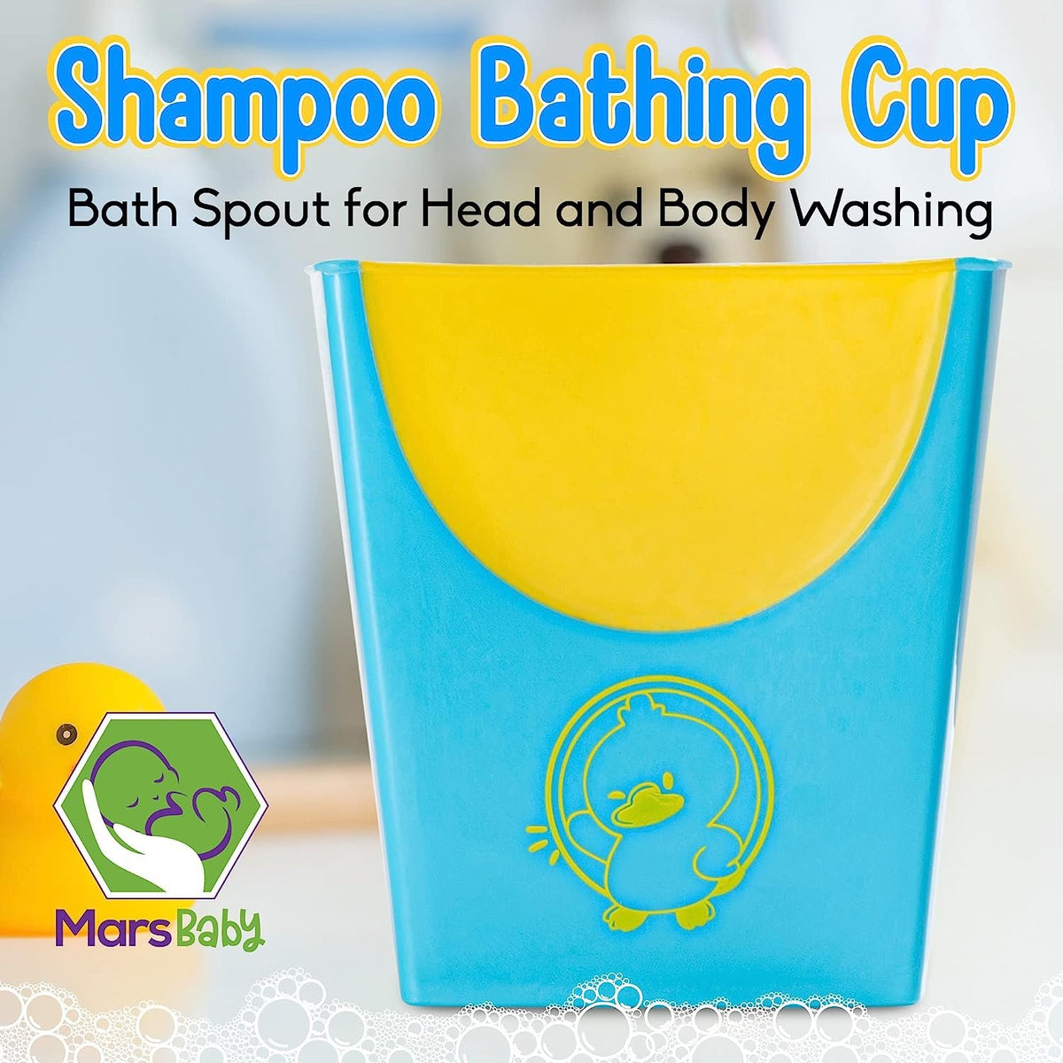 MARS BABY Shampoo Bathing Cup - Bath Spout for Head and Body Washing - Rinse Newborns and Infants Heads and Protect Eyes - No More Tears