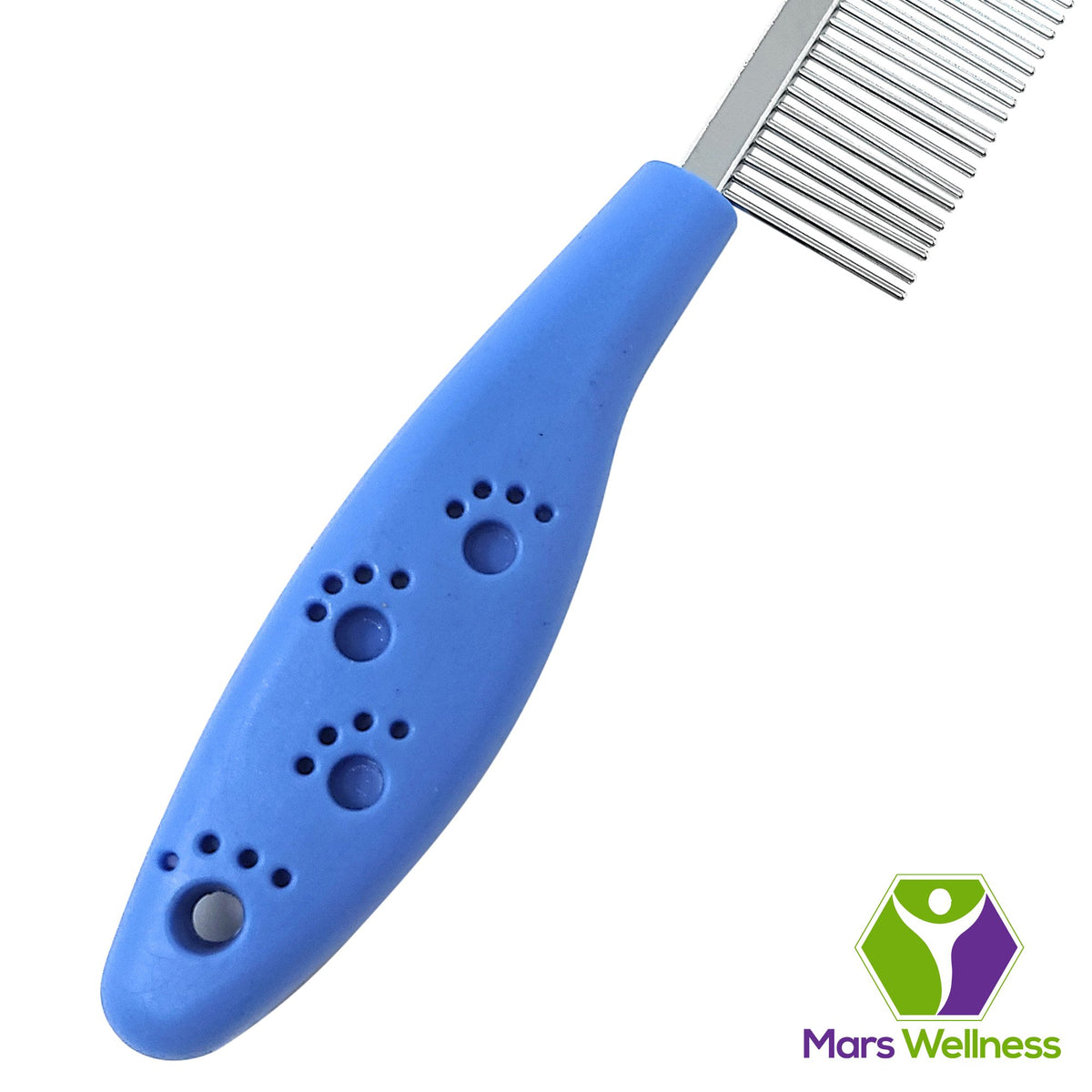 MARS WELLNESS Pet Comb 2 Pack Kit - Single Sided Stainless Steel Teeth and Double Sided Dog and Cat Comb