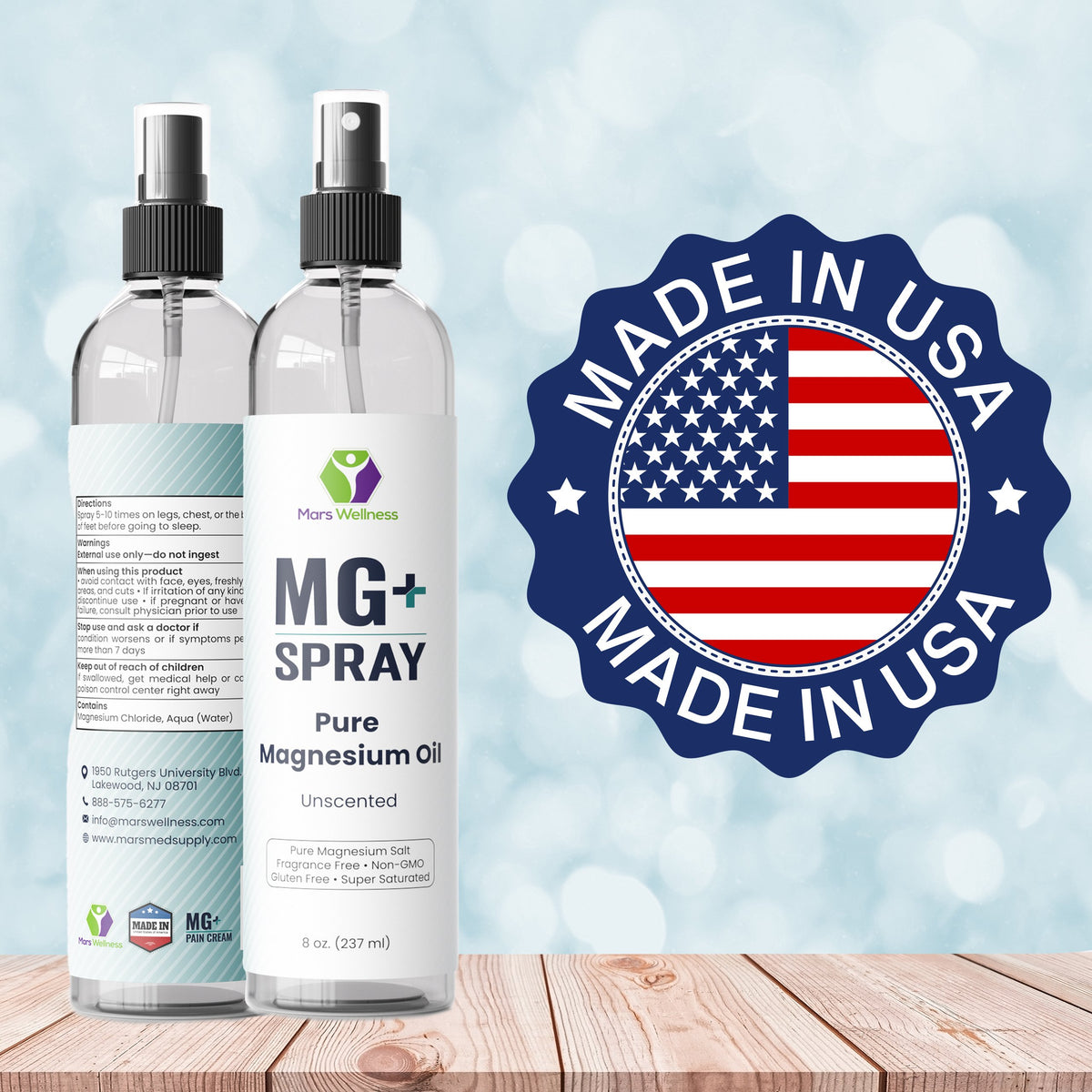 Mars Wellness MG+ Pure Magnesium Oil Spray - 8 Ounce High Quality Topical Magnesium Spray for Relaxing and Rejuvenating Muscles, Made in USA - Magnesium Spay