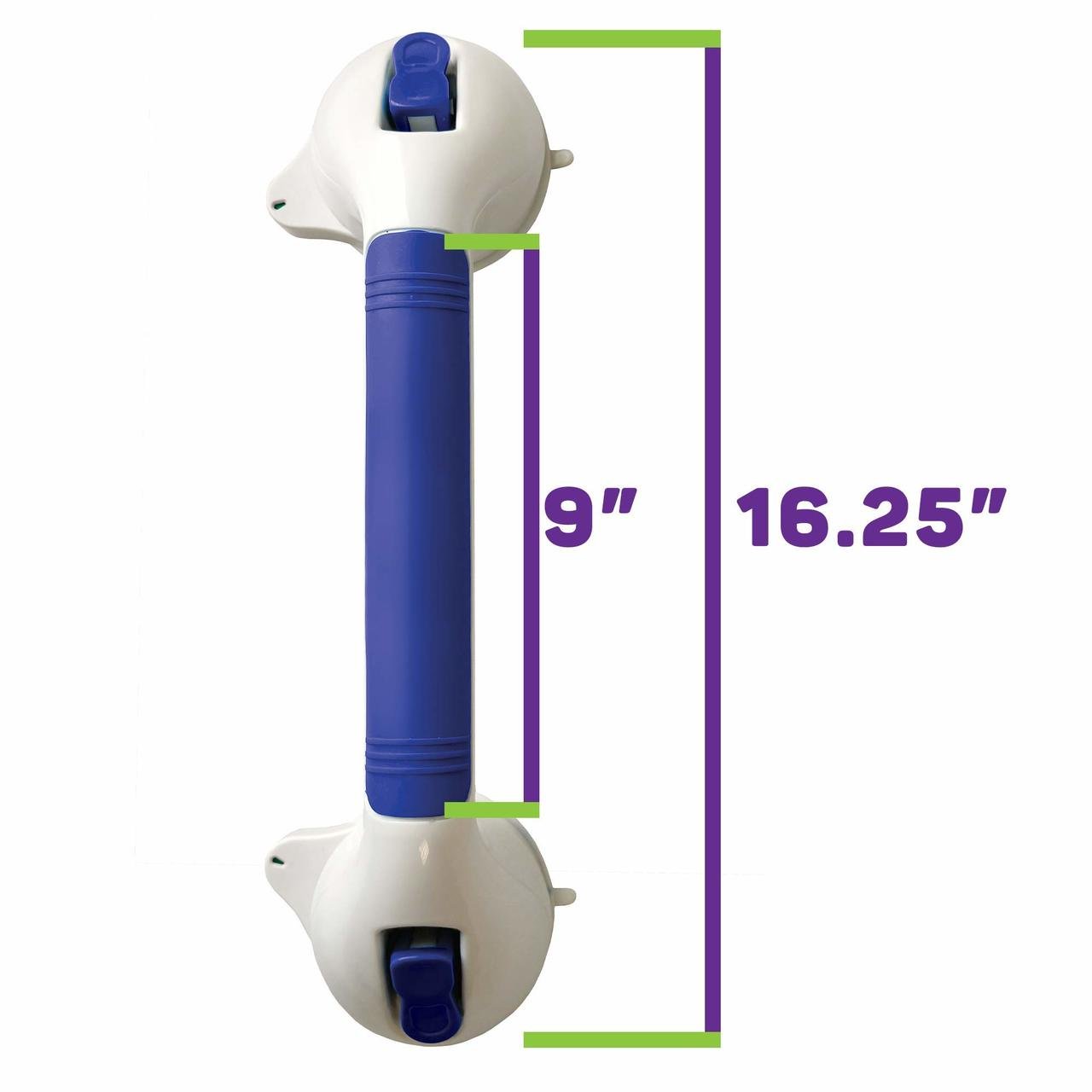 Mars Wellness Suction Grab Bar - Bathroom Shower Balance Handle - Dual Locking Indicators - Safety Rail Support - Handicap, Seniors, Kids, Elderly, Injured - Non Skid Material - 16.25