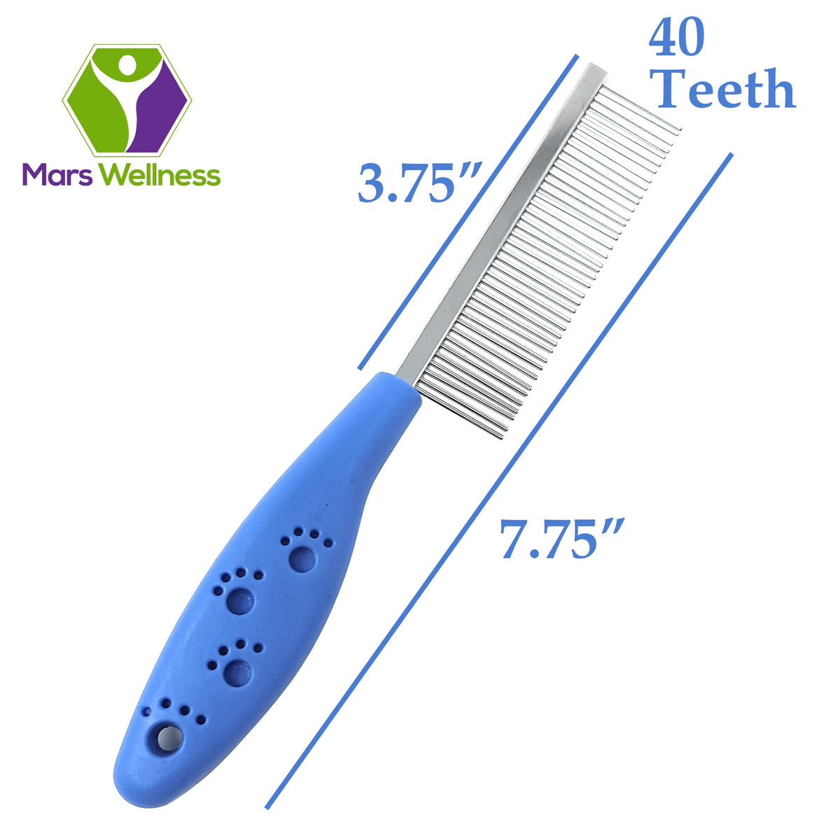 MARS WELLNESS Pet Comb 2 Pack Kit - Single Sided Stainless Steel Teeth and Double Sided Dog and Cat Comb