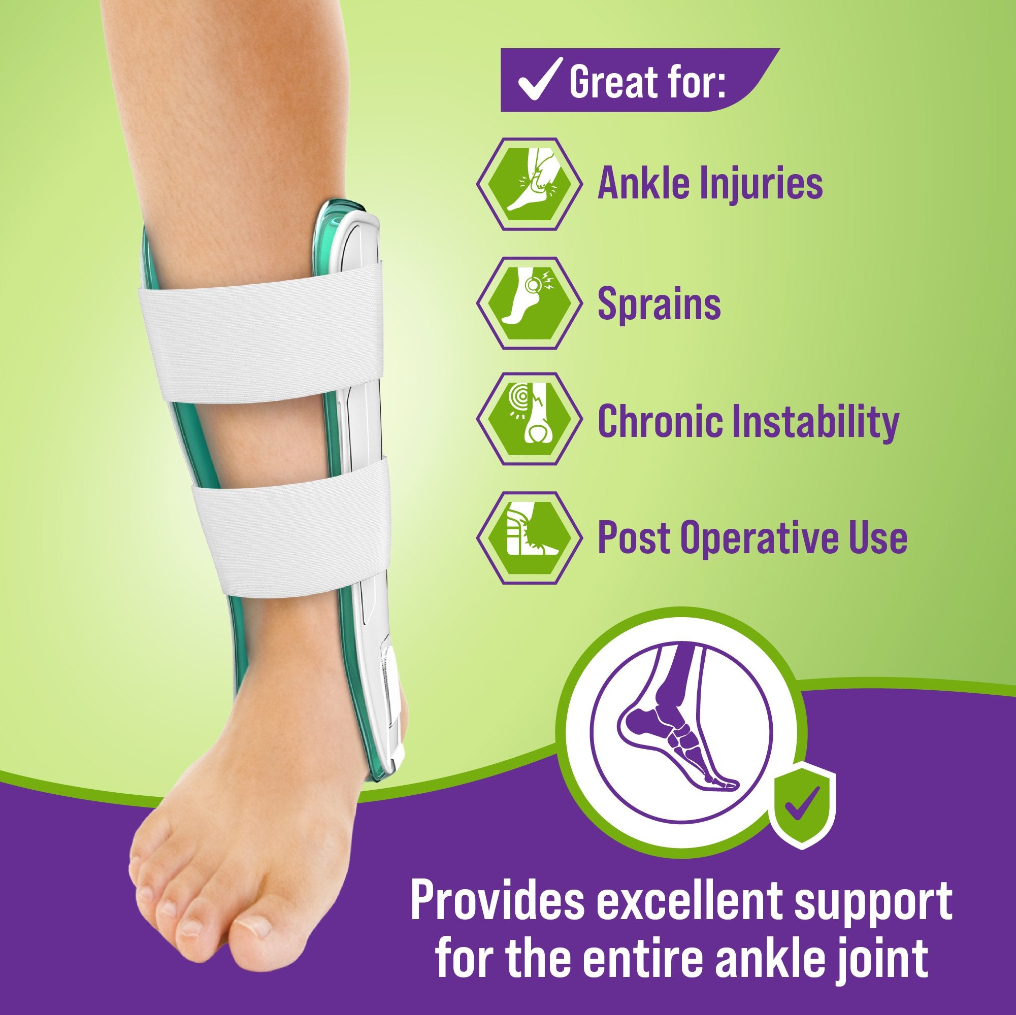 Premium Air Stirrup Ankle Brace Stabilizer with Air & Gel Cold Therapy - One Size Fits All