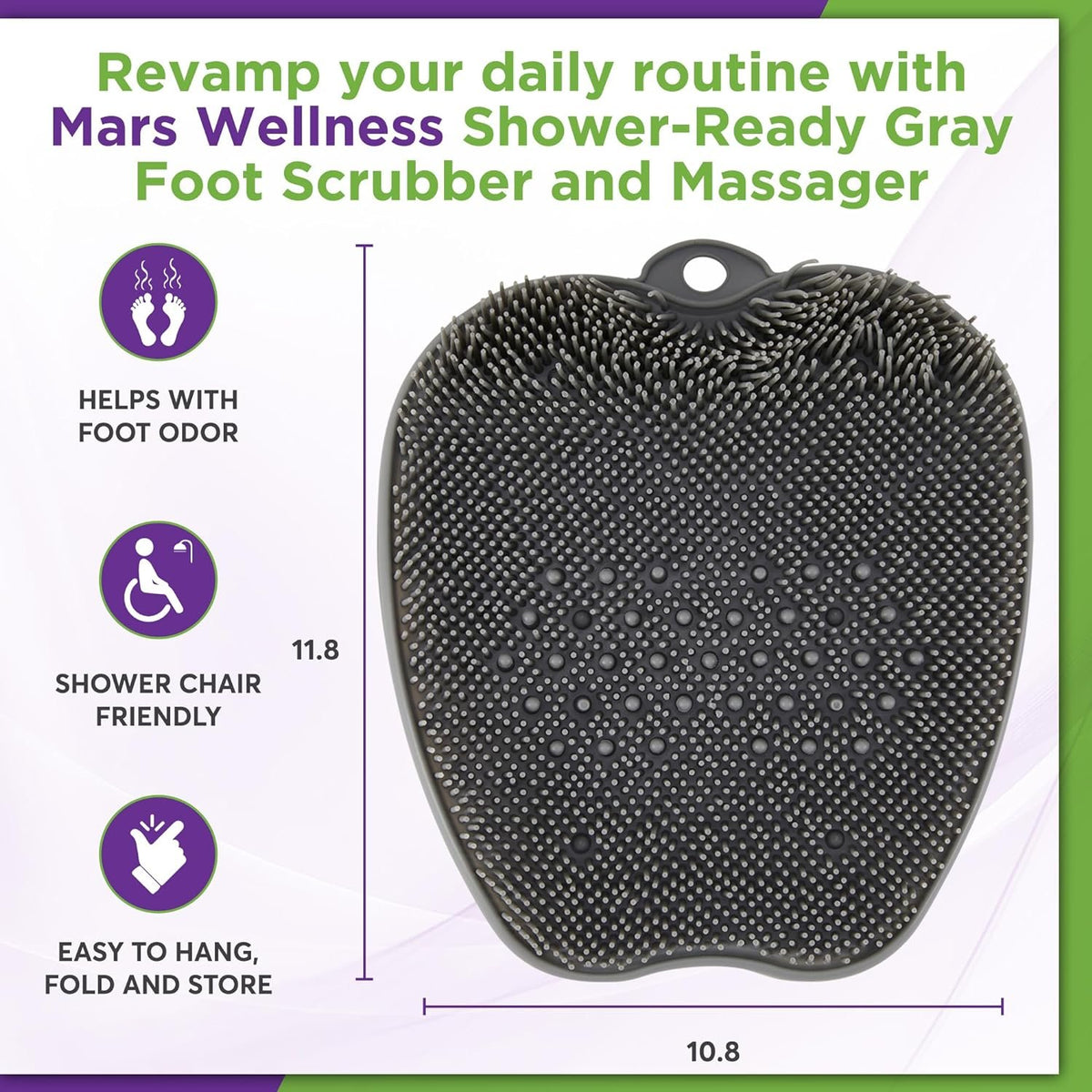 Shower Foot Scrubber and Massager - Foot Scrubber in Shower - Suction Foot Scrubber - Cleaner and Massager Mat - Improves Circulation - Easy to Store - Gray