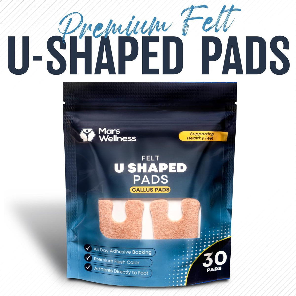 U-Shaped Callus Pads, 1/4" Thick, Flesh Colored, Pack of 30 with Adhesive Backing