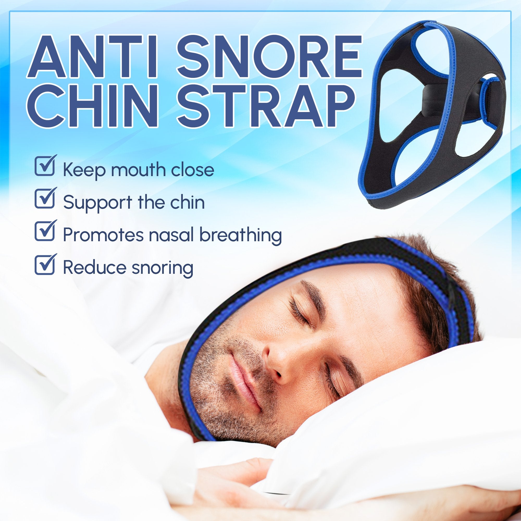 Adjustable Anti Snore Chin Strap - Effective Snoring Solution - Breathable CPAP Alternative - Unisex, Adjustable, Sleep Apnea Aid - Chin Strap for Snoring