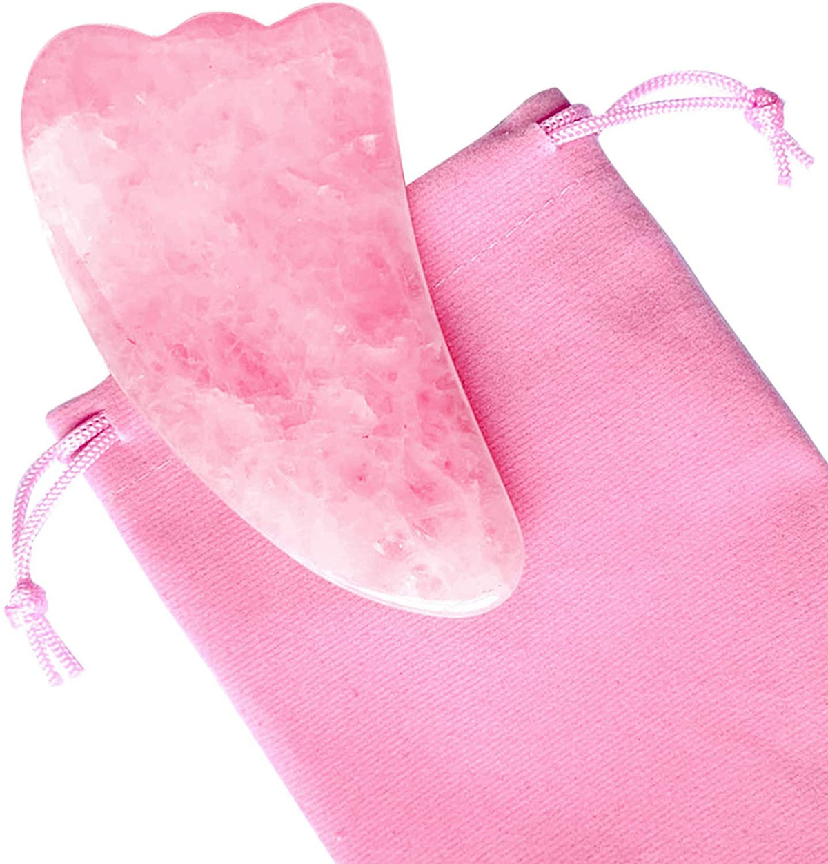 Mars Wellness Gua Sha Scraping Massage Tool - Natural Rose Quartz - for Face and Body - Wing Shape - Trigger Point, Anti Aging, Facial Slimming, Acupuncture - Felt Bag Included