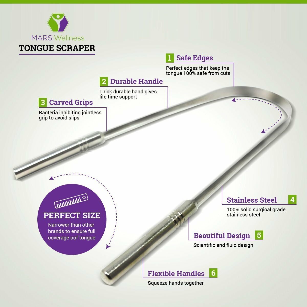 Premium Stainless Steel Tongue Scraper Cleaner - Breath Freshener (2 Pack)