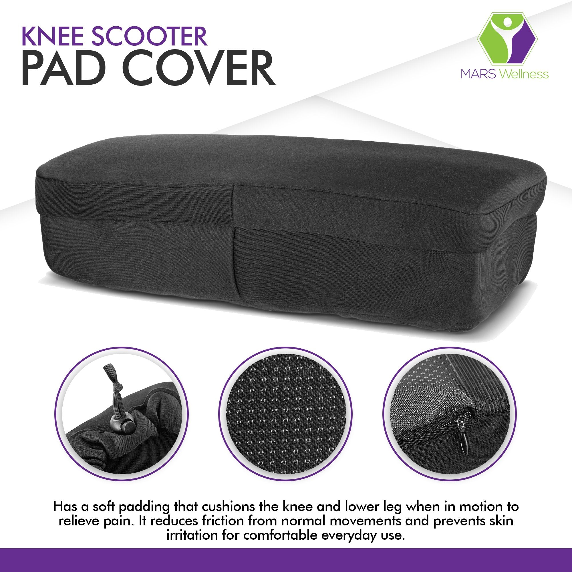 Mars Wellness Knee Scooter Pad with Memory Foam - Knee Walker Pad Cover for Knee Scooter and Roller - Knee Scooter Cushion Improves Leg Cart Comfort - Knee Scooter Accessory for Maximum Comfort
