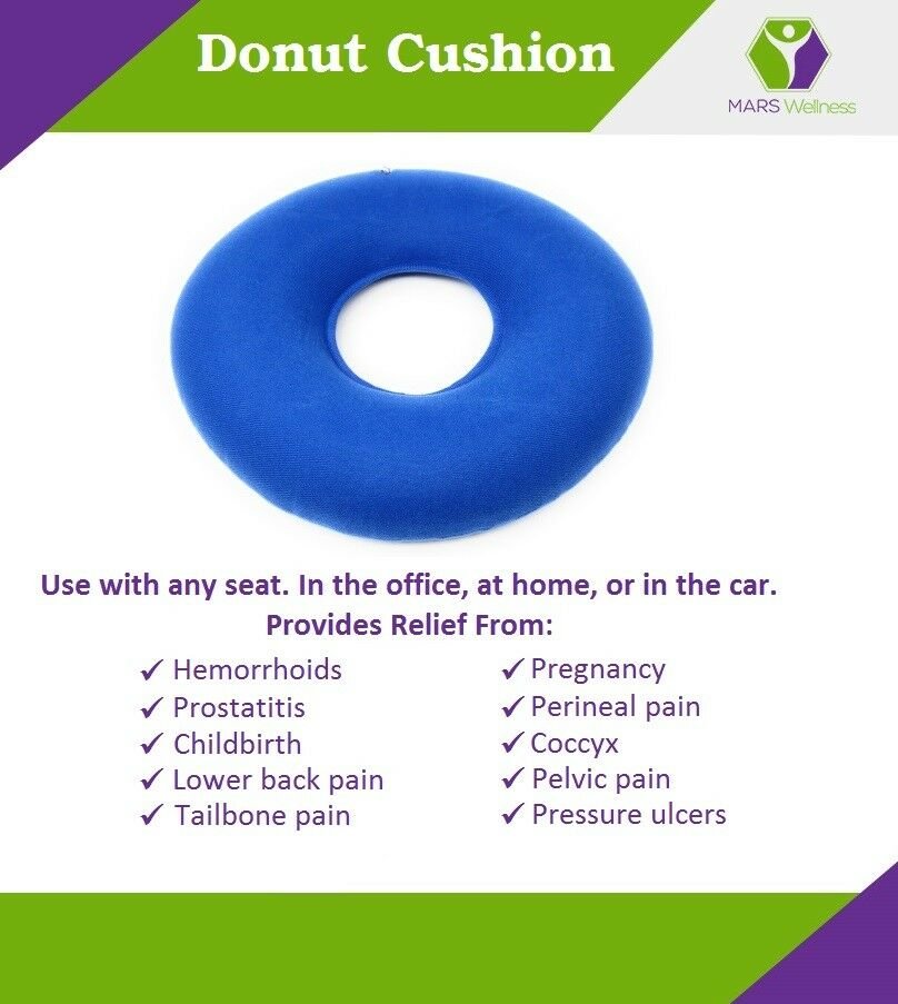 Premium Donut Cushion - Portable Inflatable Seat Pillow for Hemorrhoid, Tailbone, Coccyx Pain Relief - Air Pump Included