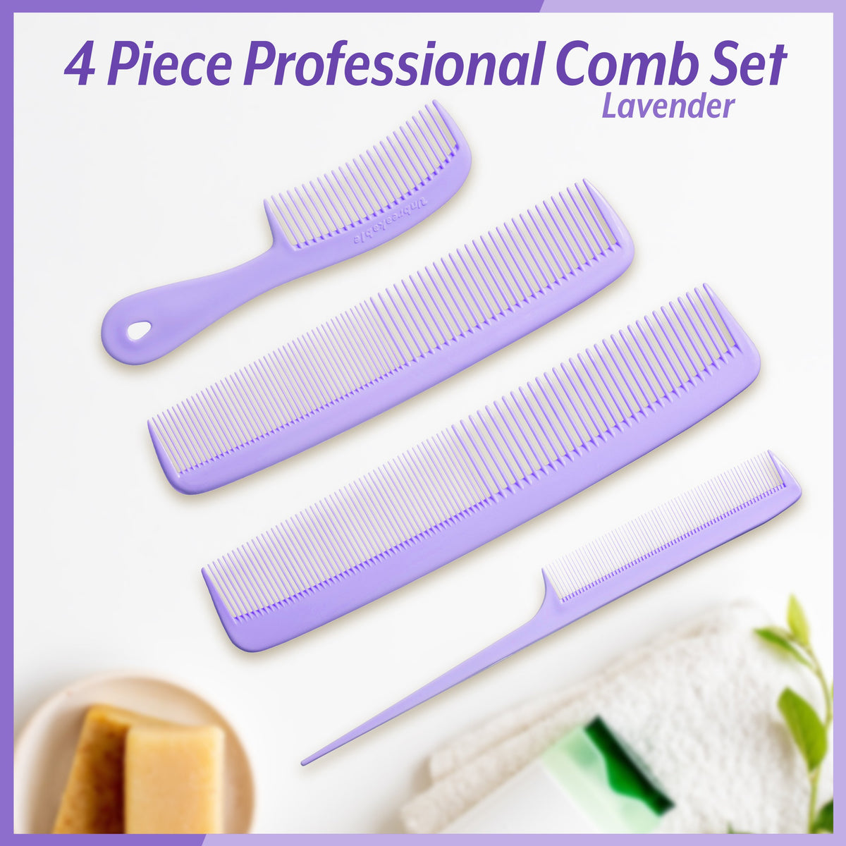 Mars Wellness 4 Piece Professional Comb Set - USA MADE - Fine Pro Tail Combs, Dresser Hair Comb Styling Comb - Premium Grade for Men and Women - Parting Teasing and Styling