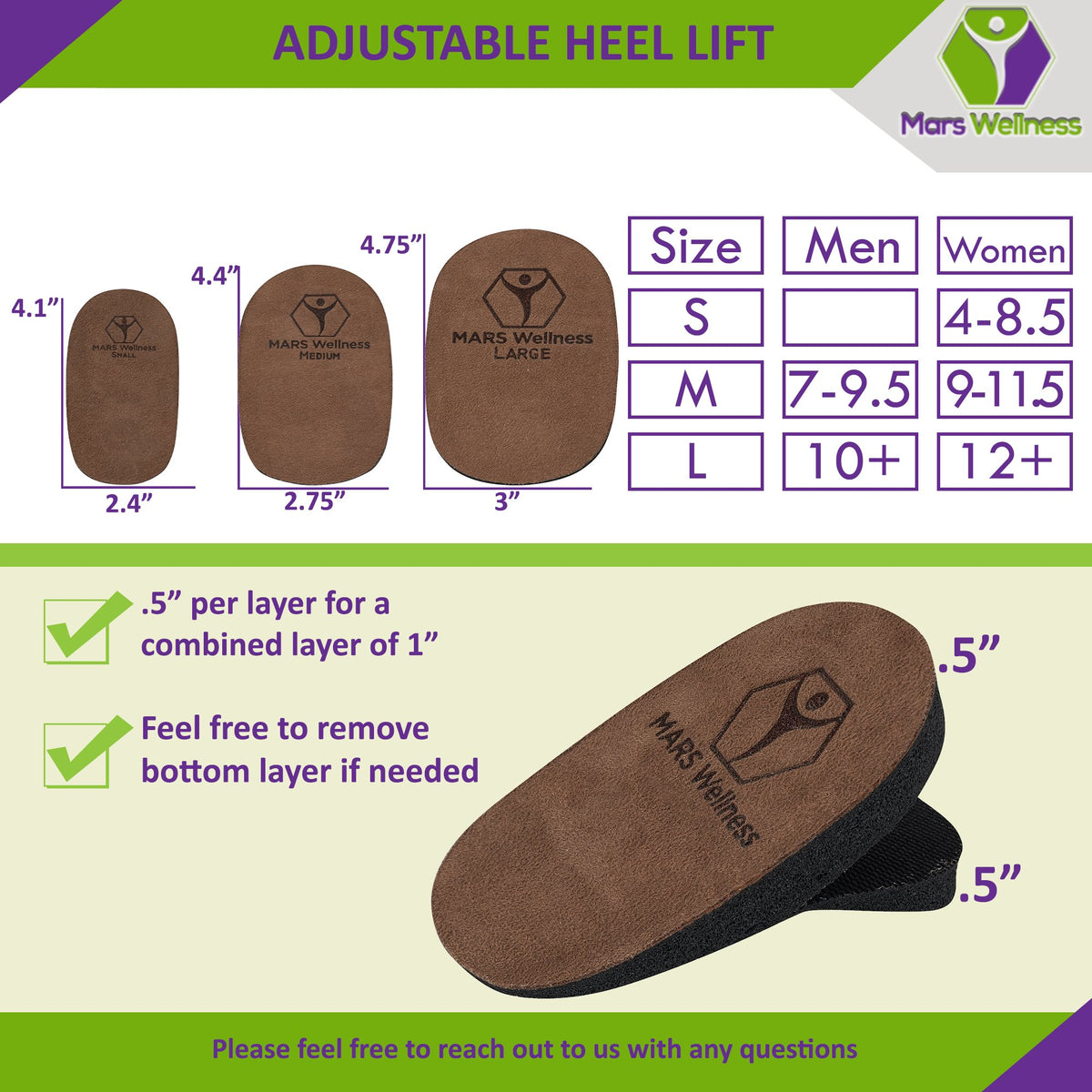 Adjustable 1 Inch Orthopedic Heel Lift for Heel Pain and Leg Length Discrepancies - 1 Heel Lift