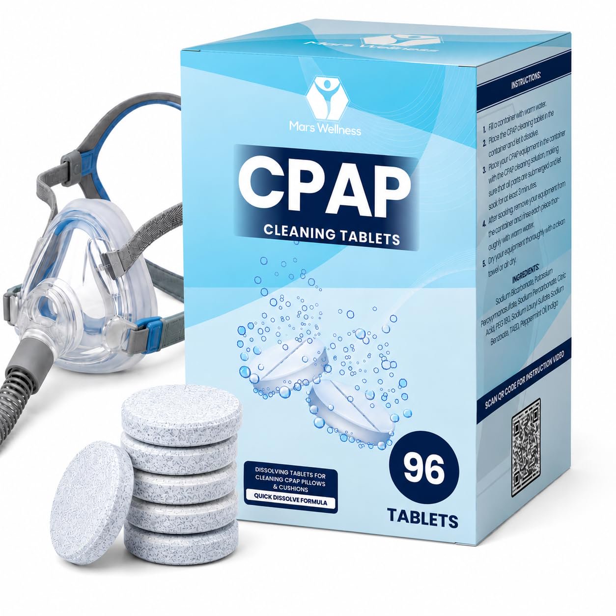 Mars Wellness CPAP Cleaning Tablets – 96 Count – CPAP Cleaner for Mask ...