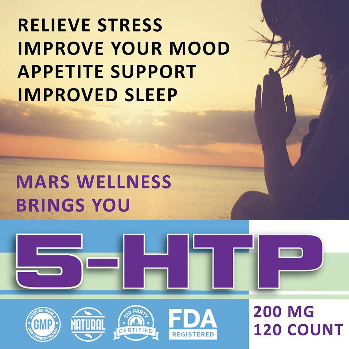 5-HTP 200 mg Supplement - 120 Capsules Per Bottle - Mood Booster - Sleep Aid - Hydroxytryptophan - Serotonin Boost