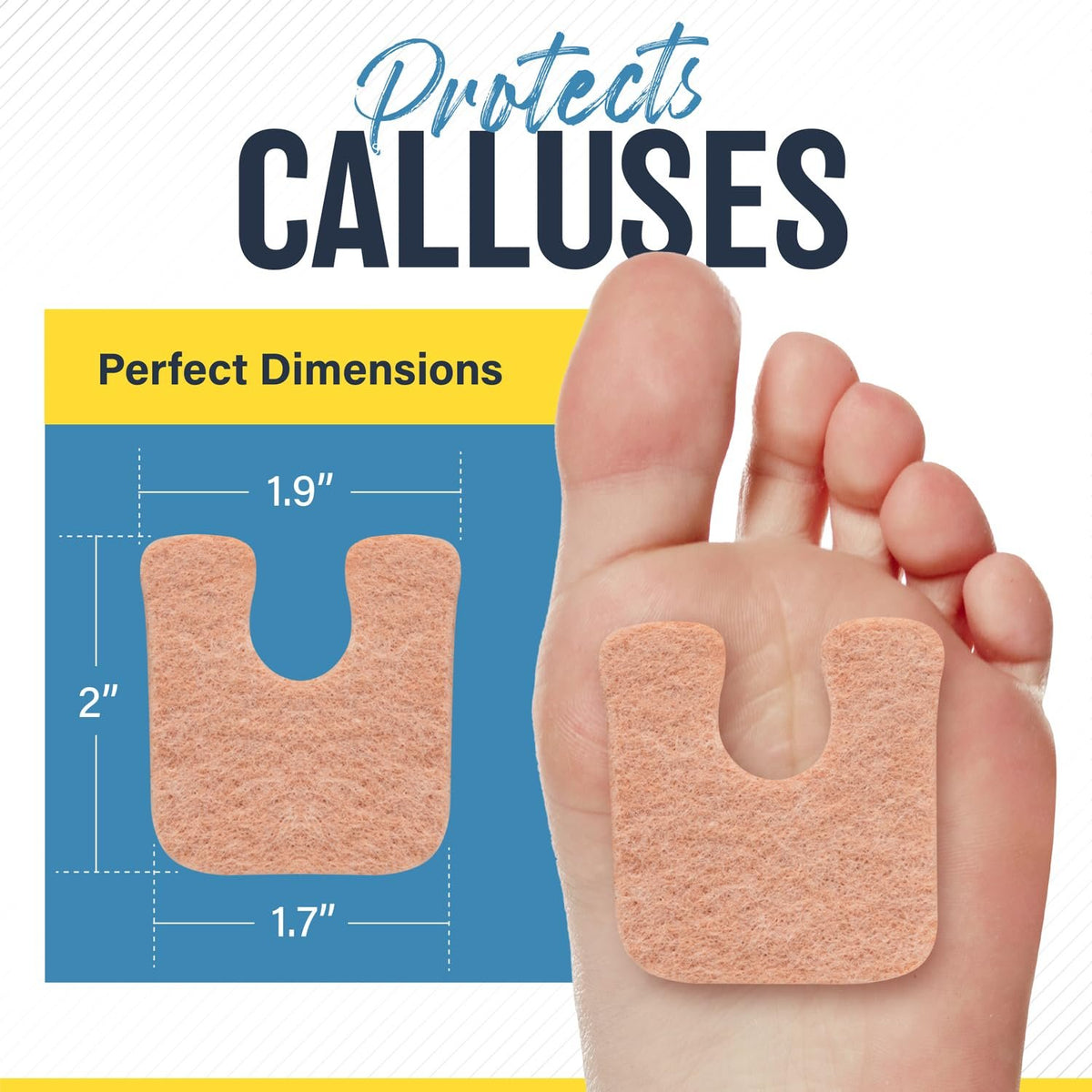 U-Shaped Callus Pads, 1/4" Thick, Flesh Colored, Pack of 30 with Adhesive Backing