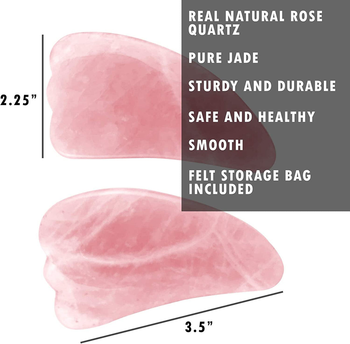 Mars Wellness Gua Sha Scraping Massage Tool - Natural Rose Quartz - for Face and Body - Wing Shape - Trigger Point, Anti Aging, Facial Slimming, Acupuncture - Felt Bag Included