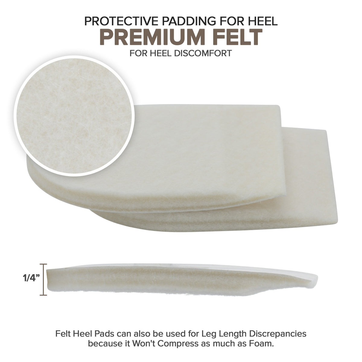 Felt Heel Cushion Pad 1/4" with Adhesive for Pain Relief