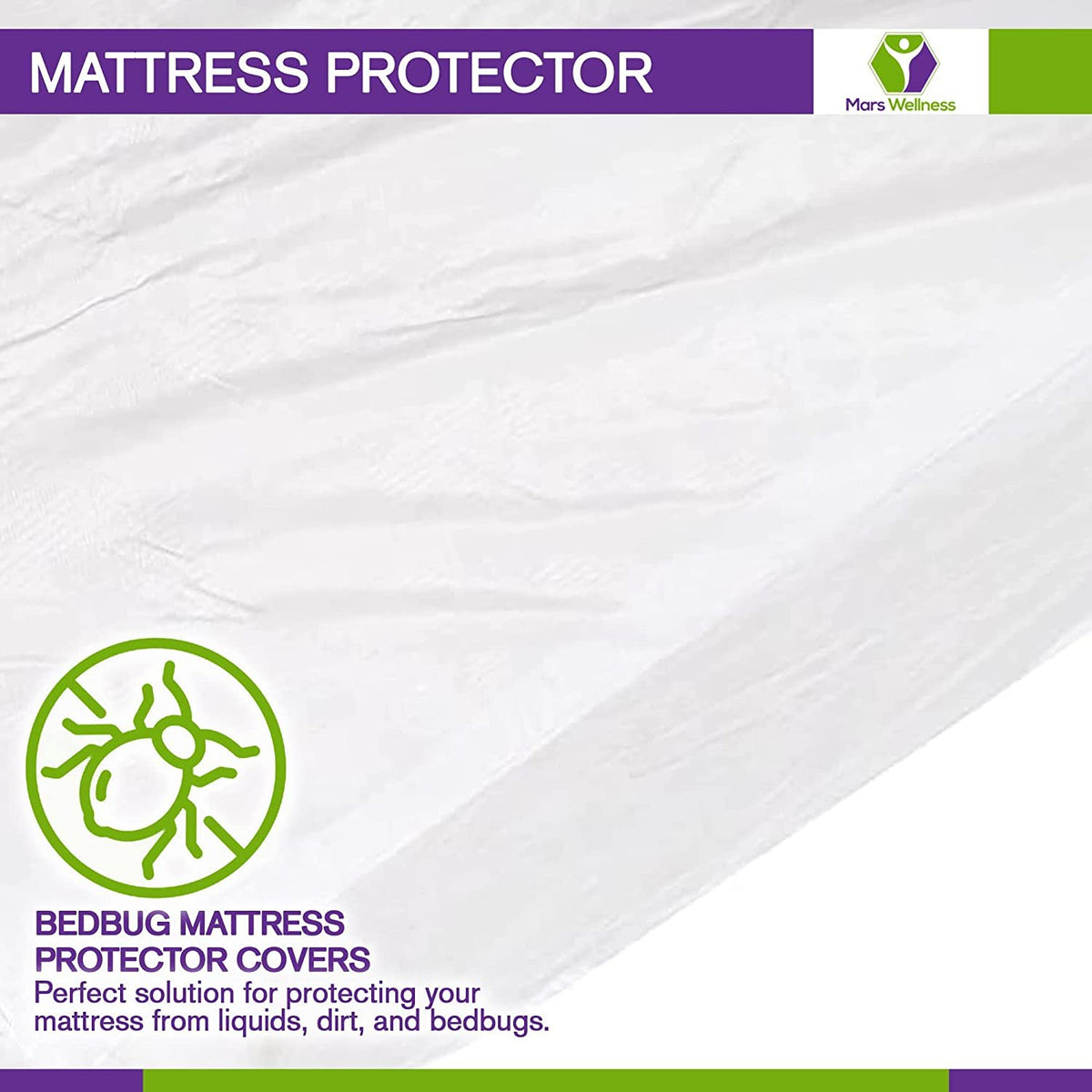 Mars Wellness Waterproof Vinyl Mattress Protector and Cover - Zippered White Mattress Cover Sheet Bed Bugs Mattress Cover