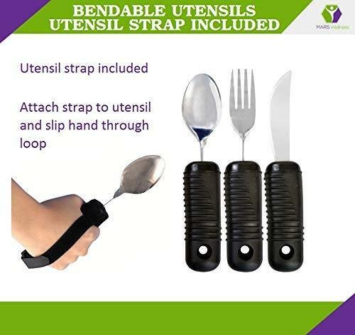 3 Piece Super Easy Grip Flatware Set - Bendable Built Up Fork, Knife, and Spoon