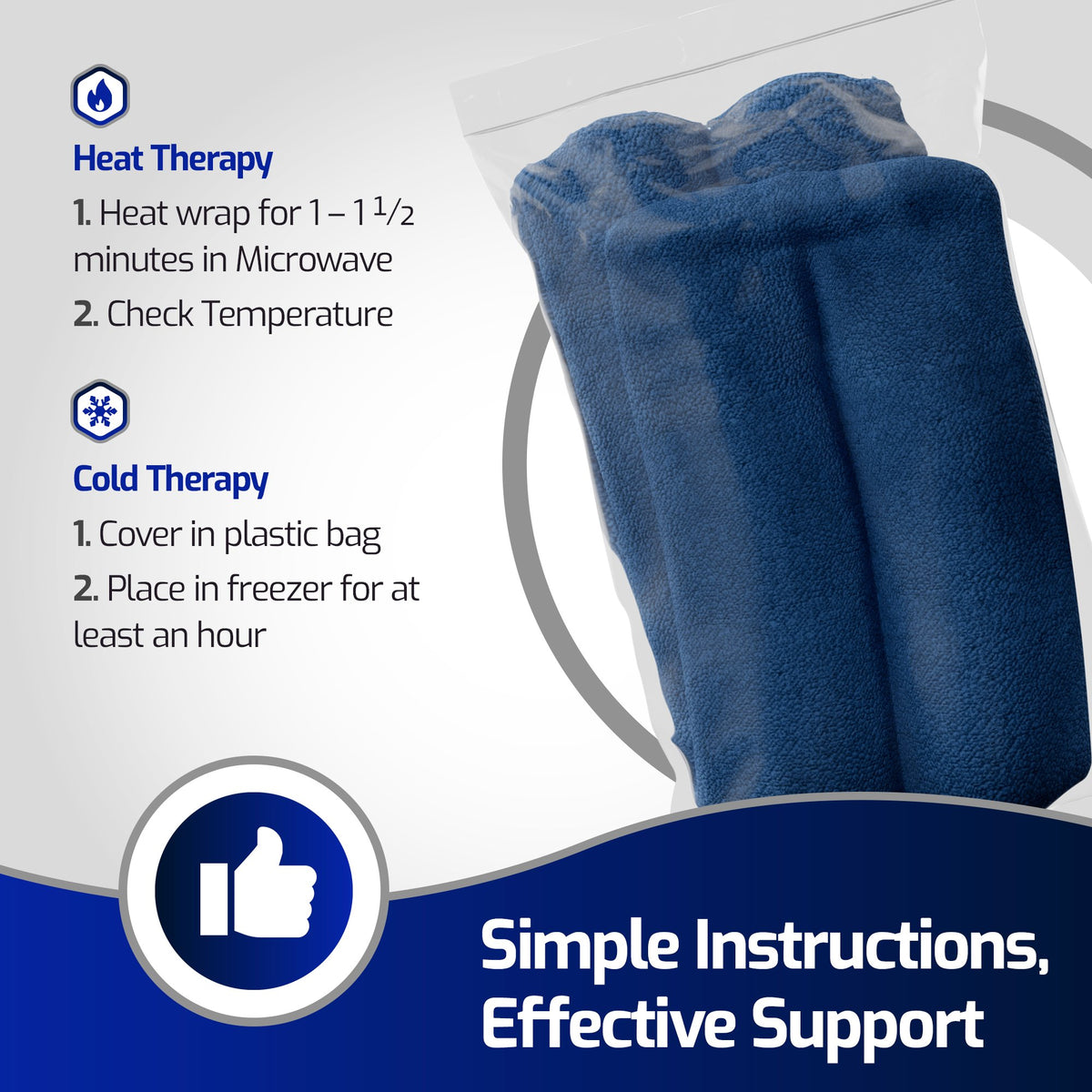 Hot or Cold Therapy Neck Wrap (17.7” x 5.5”) - Tourmaline Filling Neck Heating Pad - Blue Polyester Microwave Heating Pad for Neck and Shoulders - Spot Wash Heat and Cold Pad