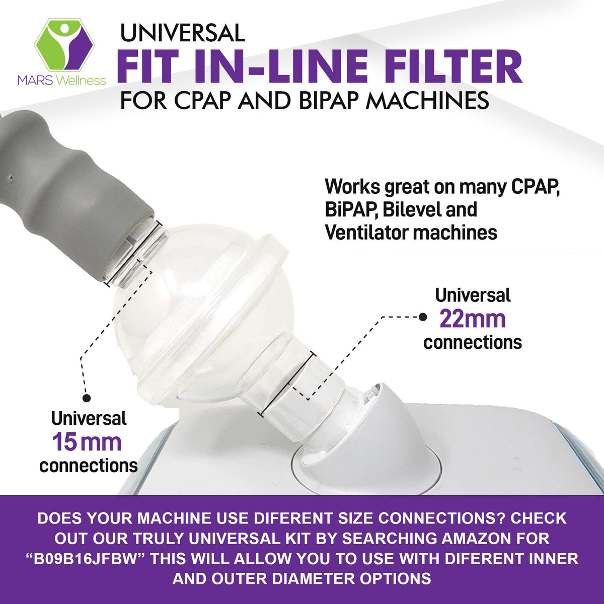 Bipap Line Universal Fit in-Line Bacterial Viral Filter for CPAP and BiPAP Machin ...