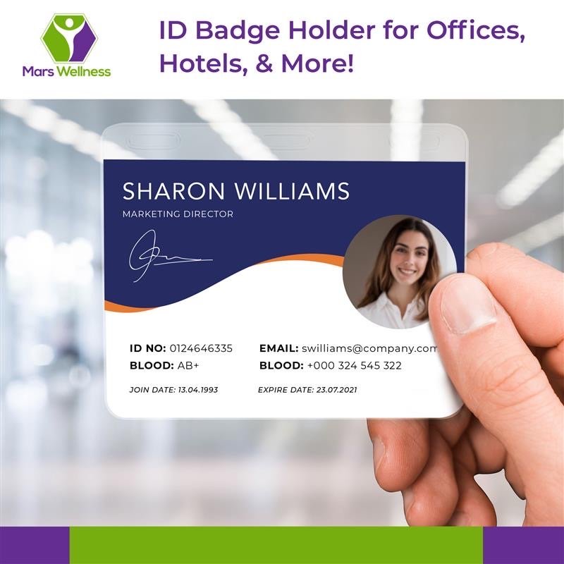 Mars Wellness Clear Badge Holder (25 Pack, 4” x 3”) - Waterproof Name Tag Holder - Plastic Card Holder - Horizontal Badge Holder for Events, Offices & Schools - Transparent ID Badge Holder