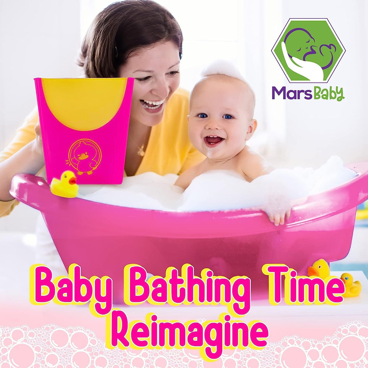 MARS BABY Shampoo Bathing Cup - Bath Spout for Head and Body Washing - Rinse Newborns and Infants Heads and Protect Eyes - No More Tears