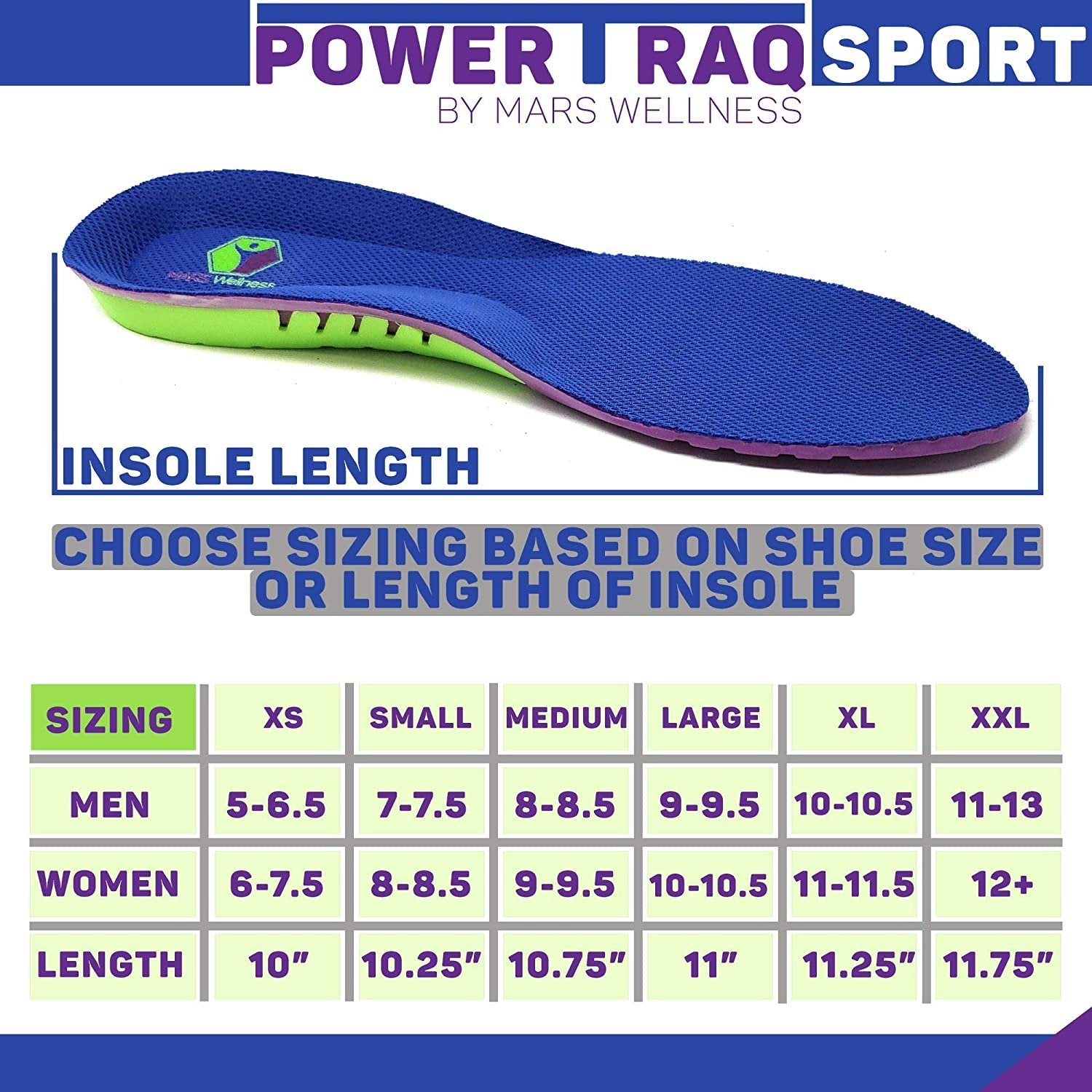 PowerTraq Sport Orthotic - Medical Grade High Arch Support Orthopedic Orthotic Insoles - Plantar Fasciitis, Flat Feet, Foot Pain - Maximum Support - by Mars Wellness