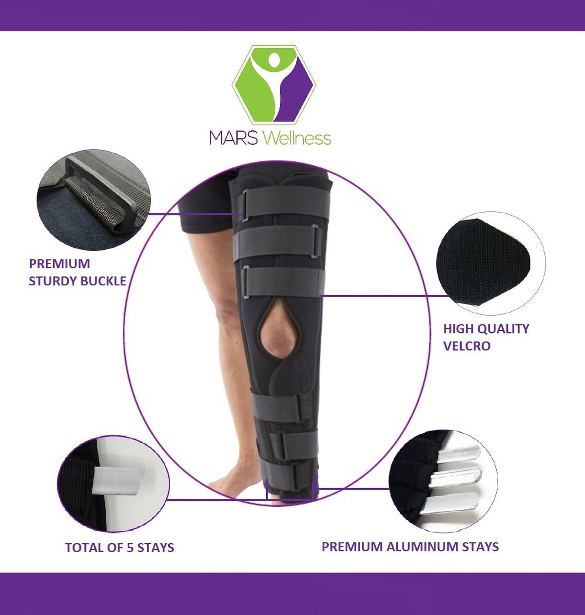 Tri-Panel Knee Immobilizer Brace - Rigid Support for Post Surgery - Universal