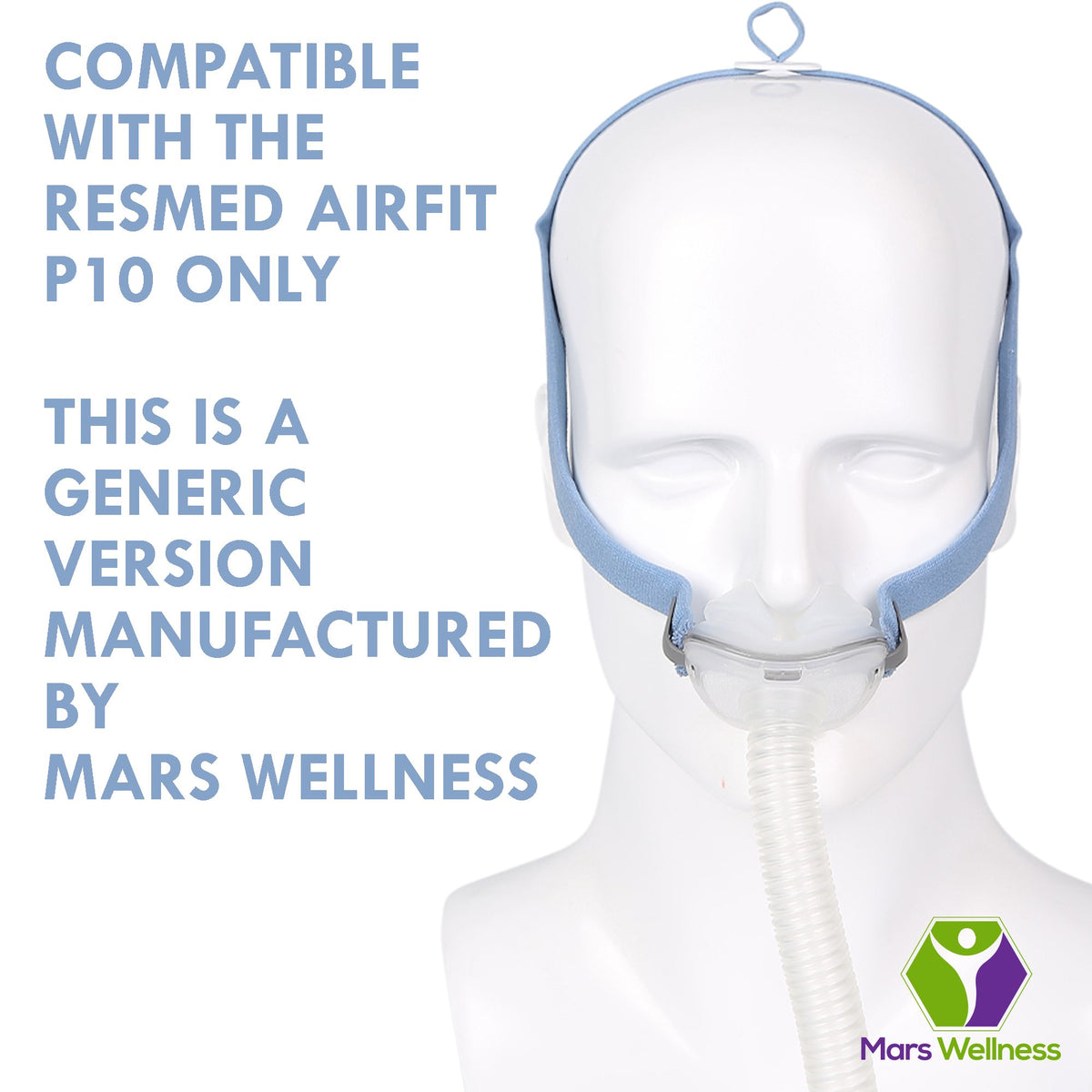 Mars Wellness Replacement Headgear Kit Compatible with Resmed Airfit P10 CPAP Mask - 2 Pack with 4 Adjustment Clips