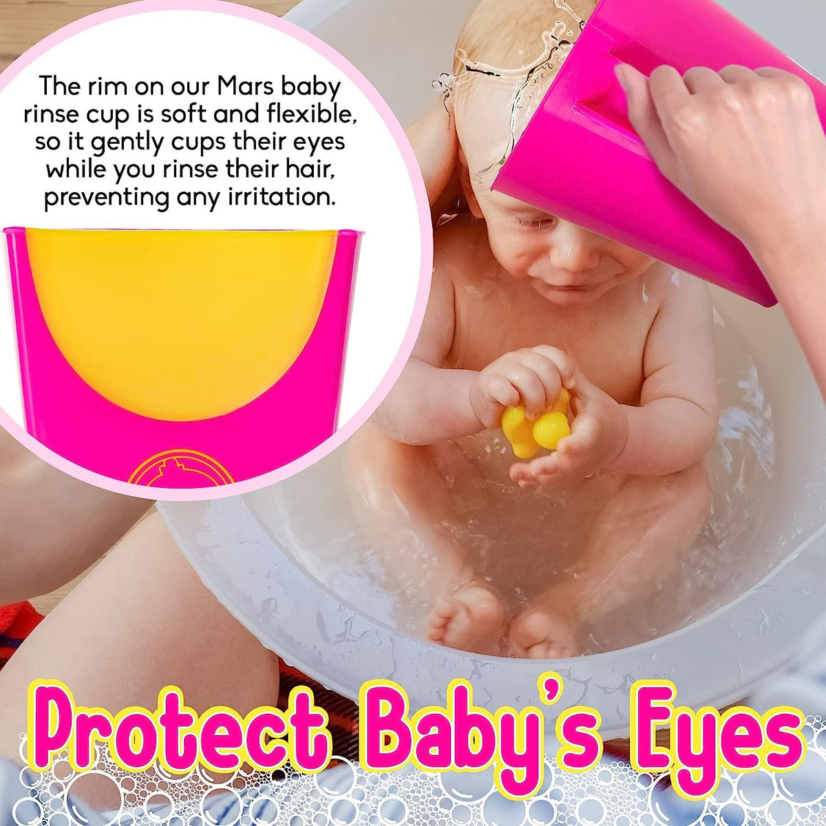 MARS BABY Shampoo Bathing Cup - Bath Spout for Head and Body Washing - Rinse Newborns and Infants Heads and Protect Eyes - No More Tears