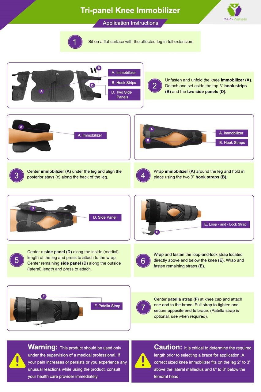 Tri-Panel Knee Immobilizer Brace - Rigid Support for Post Surgery - Universal