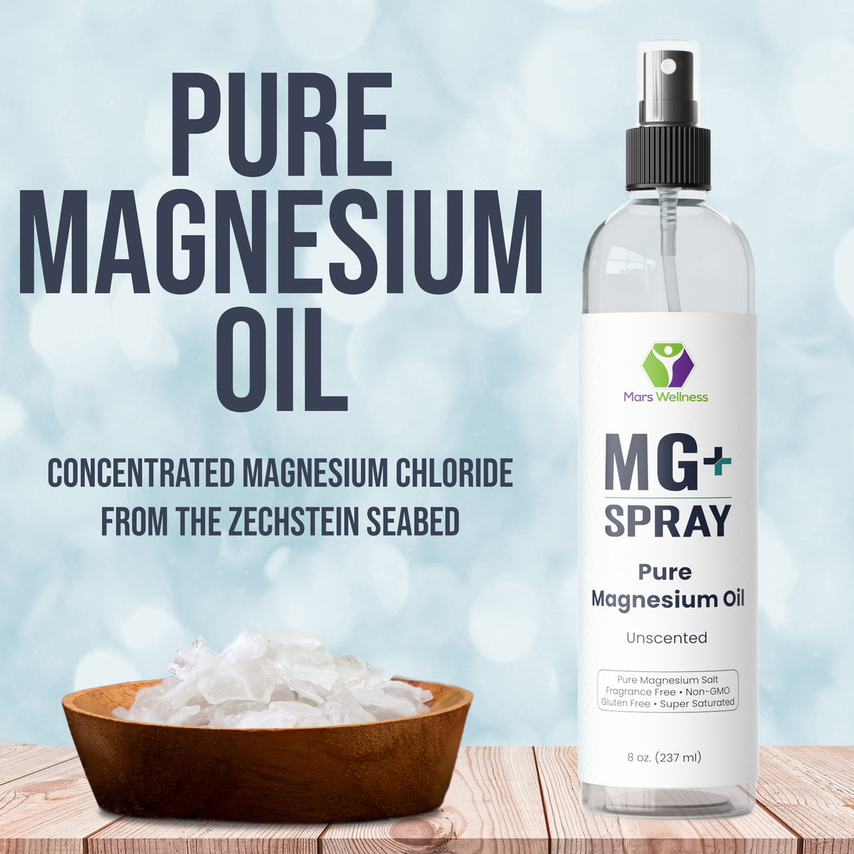 Mars Wellness MG+ Pure Magnesium Oil Spray - 8 Ounce High Quality Topical Magnesium Spray for Relaxing and Rejuvenating Muscles, Made in USA - Magnesium Spay