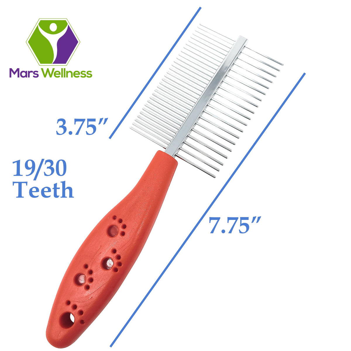 MARS WELLNESS Pet Comb 2 Pack Kit - Single Sided Stainless Steel Teeth and Double Sided Dog and Cat Comb