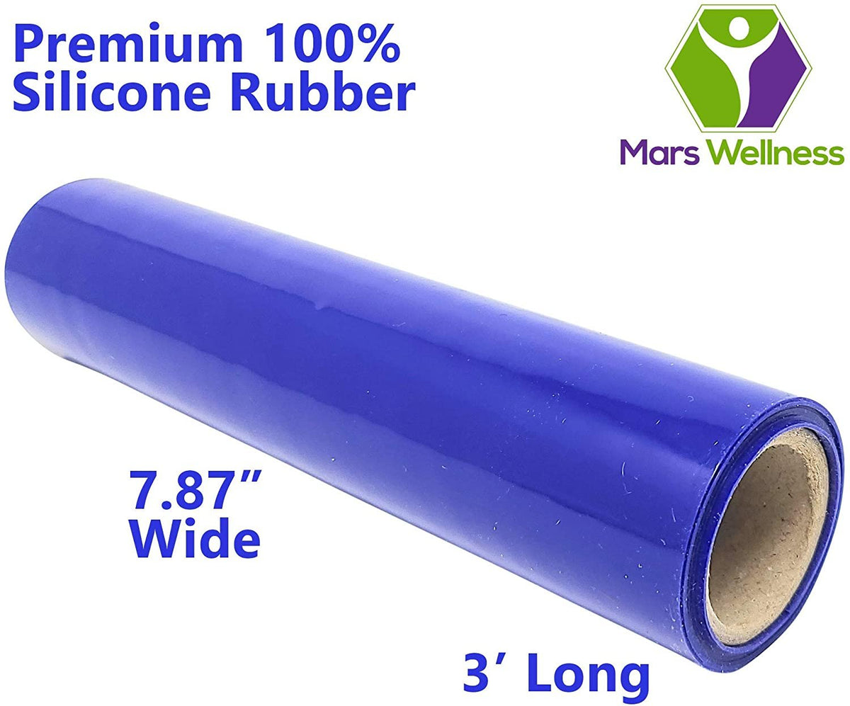 Mars Wellness Non Slip Silicone Grip Material Roll - Anti Slip Large Roll - 7.87" X 3' Feet - Cut to Size - Eating Aids, Baking, Crafts, Table, Counter, Drawer or Any Surface - Blue